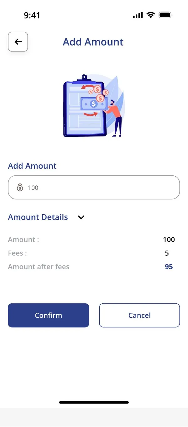 Add amount screen