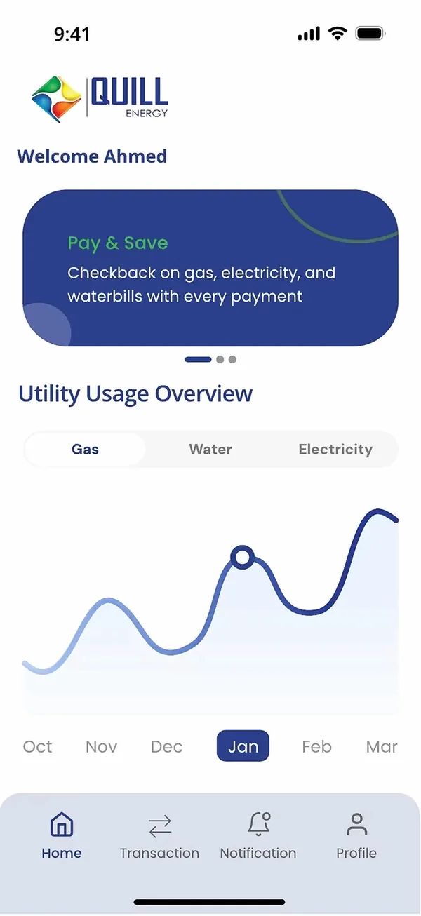 myQuill APP home screen with the utility usage overview